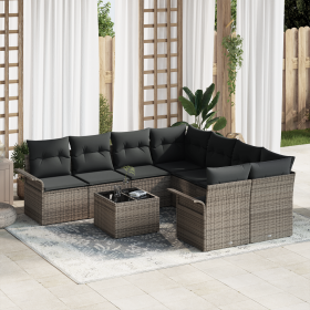 Juego de Sofás de Jardín de 9 Piezas con Cojines Poliratán Gris by , Outdoor sofas - Ref: Foro24-3353968, Price: 558,11 €, Di...