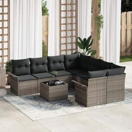 Juego de Sofás de Jardín de 9 Piezas con Cojines Poliratán Gris by , Outdoor sofas - Ref: Foro24-3353968, Price: 558,11 €, Di...