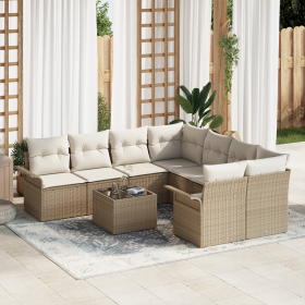 Juego de Sofá de Jardín de 9 Piezas con Cojines Beige de Ratán