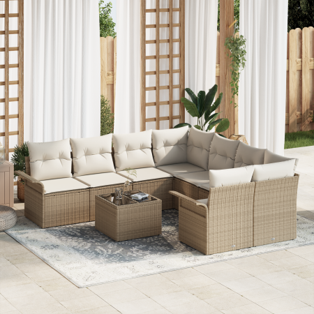 Juego de Sofá de Jardín de 9 Piezas con Cojines Beige de Ratán Sintético von , Outdoor-Sofas - Ref: Foro24-3353970, Preis: 65...