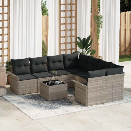 Juego de Sofá de Jardín de 9 Piezas con Cojines Gris Claro Poliratán von , Outdoor-Sofas - Ref: Foro24-3353971, Preis: 614,37...
