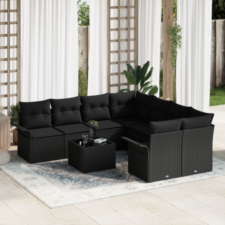 Juego de Sofá Jardín de 9 Piezas con Cojines Rattan Poliéster Negro | Foro24.es | Tu tienda online para hogar, jardín y más Foro24.es