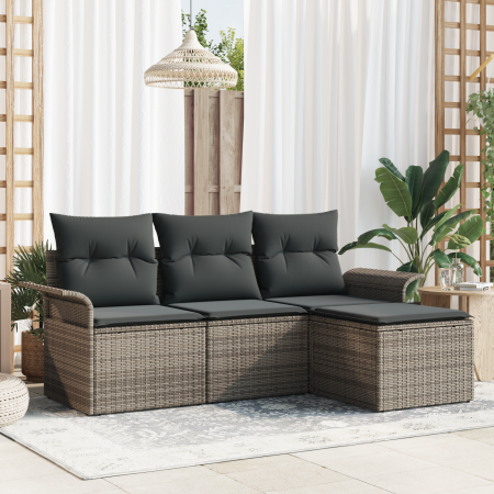 Juego de Sofás de Jardín de 4 Piezas con Cojines Gris Poliratán by , Outdoor sofas - Ref: Foro24-3353978, Price: 291,45 €, Di...