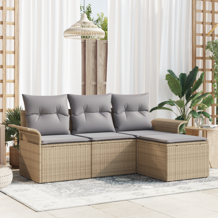 Juego de Sofá de Jardín de 4 Piezas con Cojines Beige Ratán Poliéster | Foro24.es | Tu tienda online para hogar, jardín y más Foro24.es