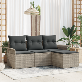 Set de Sofá de Jardín de 4 Piezas con Cojines Gris Claro Ratán Poliéster by , Outdoor sofas - Ref: Foro24-3353981, Price: 286...