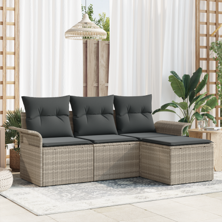 Set de Sofá de Jardín de 4 Piezas con Cojines Gris Claro Ratán Poliéster by , Outdoor sofas - Ref: Foro24-3353981, Price: 286...