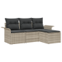 Set de Sofá de Jardín de 4 Piezas con Cojines Gris Claro Ratán Poliéster by , Outdoor sofas - Ref: Foro24-3353981, Price: 286...