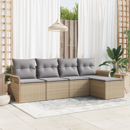 Conjunto de sofá de jardín de 5 piezas con cojines de ratán sintético beige | Foro24.es | Tu tienda online para hogar, jardín y más Foro24.es