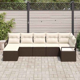 Conjunto de sofá de jardín 7 pcs Marrón Poliratán
