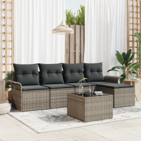 Juego de Sofá de Jardín de 5 Piezas con Cojines Negro Ratán Poliéster by , Outdoor sofas - Ref: Foro24-3353998, Price: 389,46...