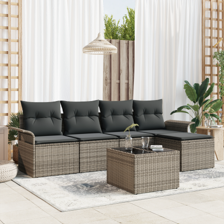 Juego de Sofá de Jardín de 5 Piezas con Cojines Negro Ratán Poliéster by , Outdoor sofas - Ref: Foro24-3353998, Price: 389,46...