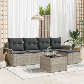 Conjunto de Sofá de Jardín de 6 Piezas con Cojines Gris Rattan Poliéster von , Outdoor-Sofas - Ref: Foro24-3354001, Preis: 38...
