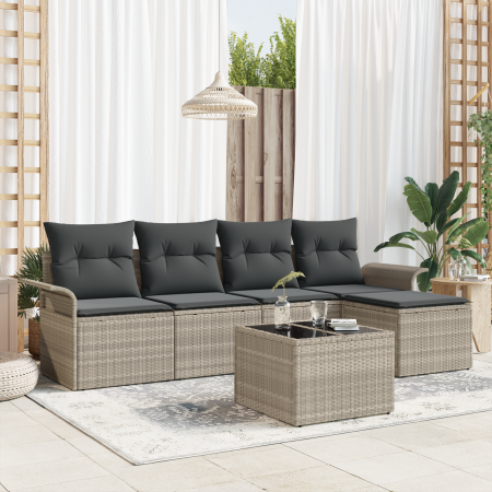 Conjunto de Sofá de Jardín de 6 Piezas con Cojines Gris Rattan