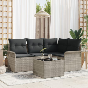 Conjunto de Sofá de Jardín de 5 Piezas con Cojines Gris Poliratán de de , Sofás de exterior - Ref: Foro24-3354021, Precio: 35...