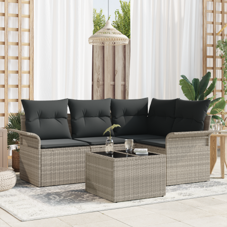 Conjunto de Sofá de Jardín de 5 Piezas con Cojines Gris Poliratán de by , Outdoor sofas - Ref: Foro24-3354021, Price: 359,04 ...