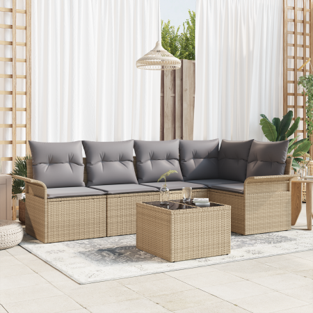 Conjunto de Sofá de Jardín  de 6 Piezas con Cojines de Ratan Sintético Negro | Foro24.es | Tu tienda online para hogar, jardín y más Foro24.es