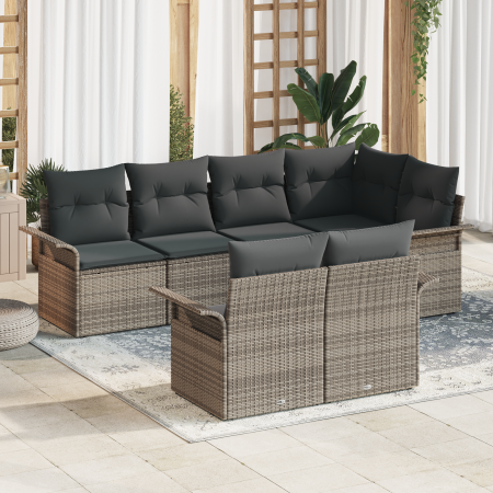 Conjunto de Sofás de Jardín de 7 Piezas con Cojines Gris Poliratán | Foro24.es | Tu tienda online para hogar, jardín y más Foro24.es