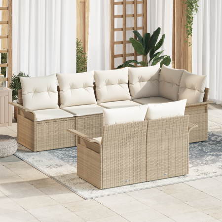 Juego de Sofás de Jardín  de 7 piezas con Cojines Beige Ratán Poli | Foro24.es | Tu tienda online para hogar, jardín y más Foro24.es
