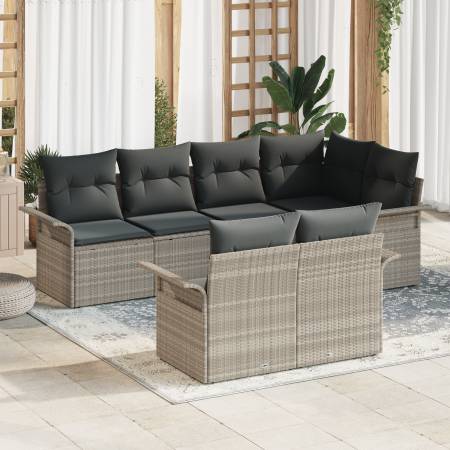 Juego de Sofá de Jardín de 7 piezas con Cojines Gris Claro Poliratán by , Outdoor sofas - Ref: Foro24-3354071, Price: 562,48 ...