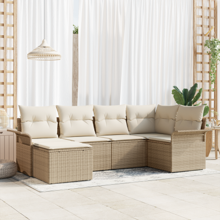 Juego de Sofá de Jardín de 6 Piezas con Cojines Beige Ratán Poliéster | Foro24.es | Tu tienda online para hogar, jardín y más Foro24.es