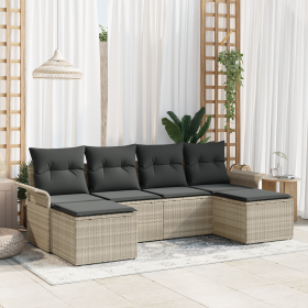 Conjunto de Sofás de Jardín de 6 piezas con Cojines Ratán Poliéster Gris Claro de , Sofás de exterior - Ref: Foro24-3354141, ...