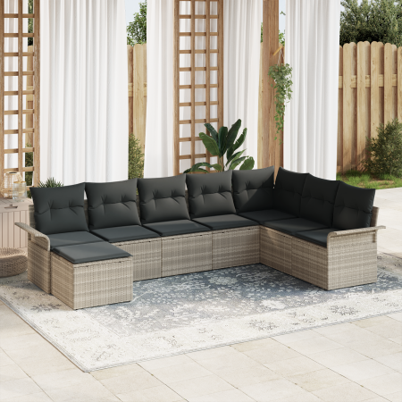 Conjunto de Sofás de Jardín de 8 Piezas con Cojines Gris Claro Ratán Poliéster von , Outdoor-Sofas - Ref: Foro24-3354151, Pre...
