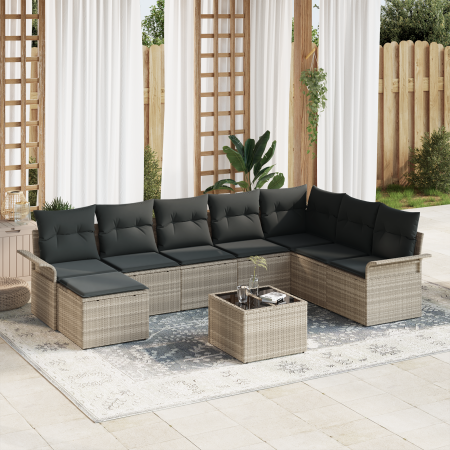 Conjunto de Sofá de Jardín de 9 Piezas con Cojines de Ratán de Polietileno Gris de , Sofás de exterior - Ref: Foro24-3354161,...