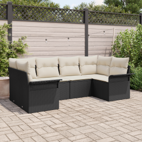 Conjunto de Sofá de Jardín de 6 Piezas con Cojines Ratán Poliéster Negro de , Sofás de exterior - Ref: Foro24-3354166, Precio...
