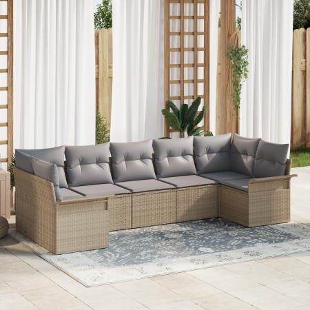 Juego de Sofás de Jardín de 7 Piezas con Cojines Beige Ratán Poliéster | Foro24.es | Tu tienda online para hogar, jardín y más Foro24.es