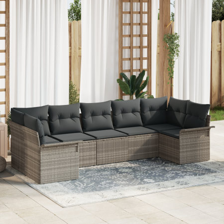 Conjunto de Sofá de Jardín de 7 Piezas con Cojines Gris Claro Ratán Poliéster by , Outdoor sofas - Ref: Foro24-3354181, Price...