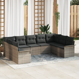 Conjunto de Sofás de Jardín de 9 Piezas con Cojines Gris Ratán de Poliéster von , Outdoor-Sofas - Ref: Foro24-3354188, Preis:...