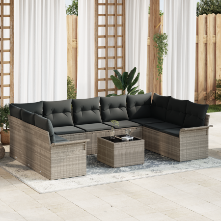 Juego de Sofás de Jardín de 10 Piezas con Cojines Gris Ratán Poliéster von , Outdoor-Sofas - Ref: Foro24-3354201, Preis: 667,...