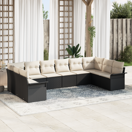 Conjunto de Sofá de Jardín de 10 Piezas  con Cojines Poliratán Negro | Foro24.es | Tu tienda online para hogar, jardín y más Foro24.es