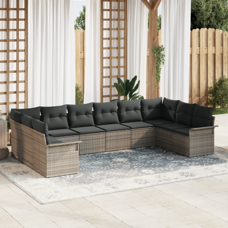 Conjunto de sofá de jardín de 10 piezas con cojines gris ratán sintético by , Outdoor sofas - Ref: Foro24-3354208, Price: 609...