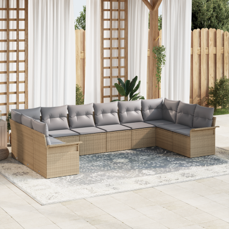 Sofá de Jardín  de 10 Piezas con Cojines Beige Ratán Poliéster | Foro24.es | Tu tienda online para hogar, jardín y más Foro24.es