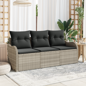 Conjunto de Sofás de Jardín de 3 Piezas con Cojines Gris Claro de Rattan de Polietileno de , Sofás de exterior - Ref: Foro24-...