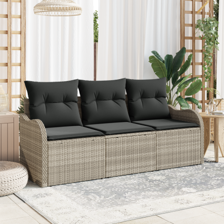Conjunto de Sofás de Jardín de 3 Piezas con Cojines Gris Claro de Rattan de Polietileno de , Sofás de exterior - Ref: Foro24-...