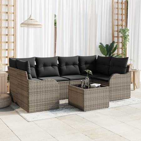 Conjunto de Sofás de Jardín de 7 Piezas con Cojines Gris Ratán Poliéster | Foro24.es | Tu tienda online para hogar, jardín y más Foro24.es