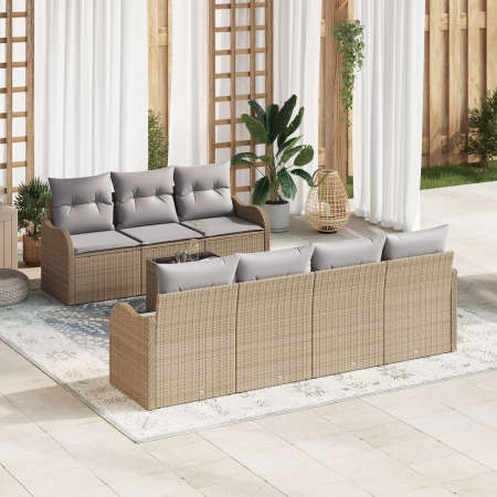 Set de Sofá de Jardín de 8 Piezas con Cojines Beige Ratán Poliéster | Foro24.es | Tu tienda online para hogar, jardín y más Foro24.es