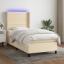 Cama box spring colchón y luces LED tela crema 90x200 cm