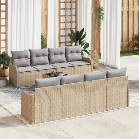 Conjunto de Sofá de Jardín  de 9 Piezas con Cojines Beige Ratán de Polietileno | Foro24.es | Tu tienda online para hogar, jardín y más Foro24.es