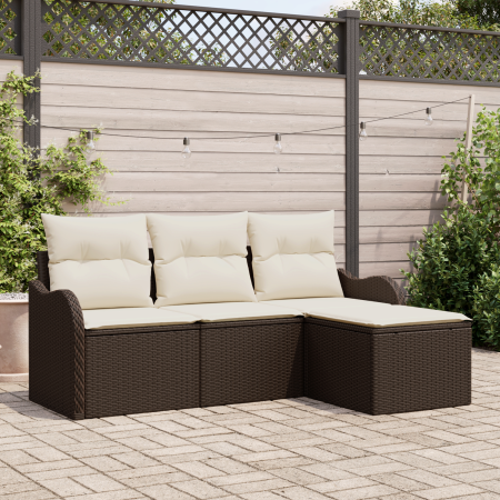 Set de Sofá de Jardín  de 4 Piezas con Cojines Ratán Poliéster Marrón | Foro24.es | Tu tienda online para hogar, jardín y más Foro24.es