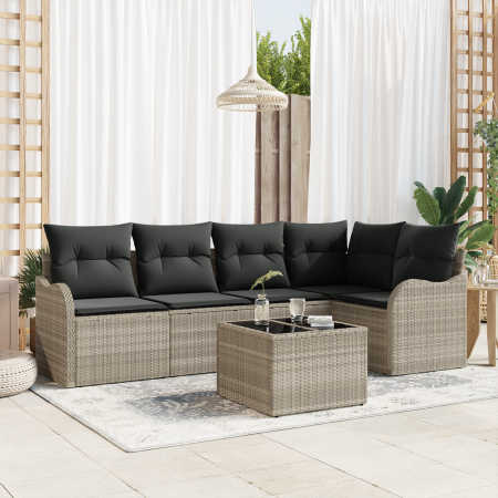Conjunto de Sofá de Jardín  de 6 Piezas con Cojines Gris Poliratán | Foro24.es | Tu tienda online para hogar, jardín y más Foro24.es