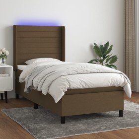 Cama box spring colchón luces LED tela marrón oscuro 100x200cm en Camas y somieres | Comprar online en Foro24