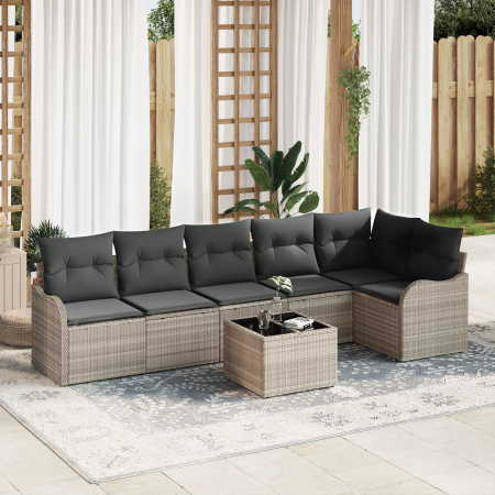 Conjunto de Sofás de Jardín de 7 Piezas con Cojines Gris Ratán Polimérico | Foro24.es | Tu tienda online para hogar, jardín y más Foro24.es