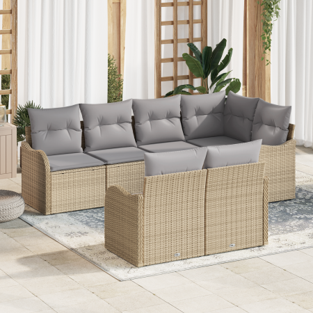 Conjunto de Sofá de Jardín de 7 Piezas con Cojines Ratán Poliéster Beige | Foro24.es | Tu tienda online para hogar, jardín y más Foro24.es