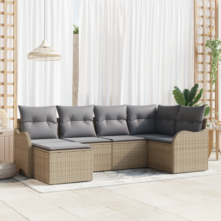 Juego de Sofá de Jardín de 6 Piezas con Cojines Beige Poliratán von , Outdoor-Sofas - Ref: Foro24-3354439, Preis: 432,72 €, R...