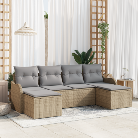 Conjunto de sofá de jardín de 6 piezas con cojines beige ratán poliéster by , Outdoor sofas - Ref: Foro24-3354479, Price: 417...