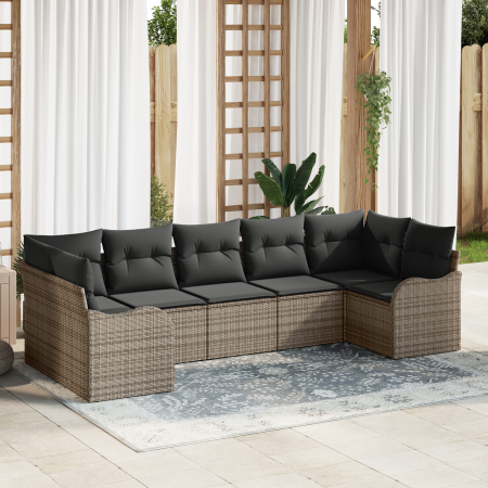 Conjunto de Sofás de Jardín de 7 Piezas con Cojines Ratán Poliéster Gris | Foro24.es | Tu tienda online para hogar, jardín y más Foro24.es