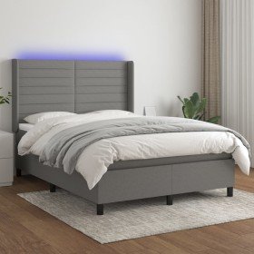 Cama box spring colchón y luces LED tela gris oscuro 140x190 cm Cama box spring colchón y luces LED tela gris oscuro 140x190 cm